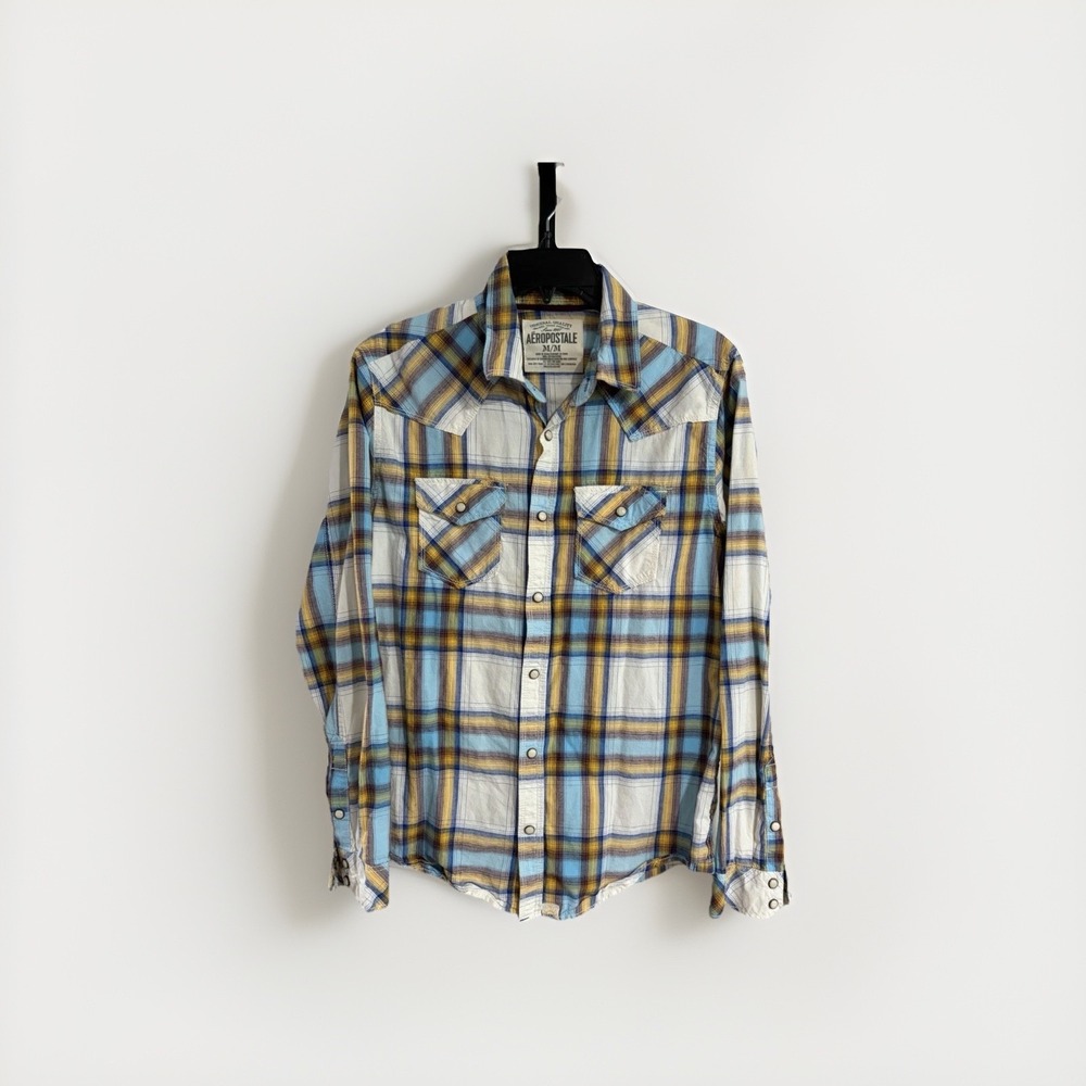 Aeropostale vintage mens cotton‎ button COWBOY snap SHIRT MEDIUM EUC P10